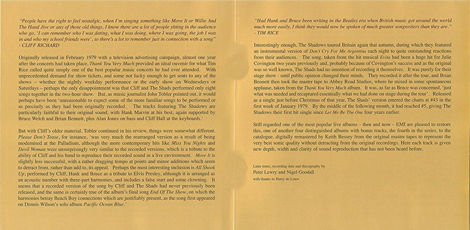 Cliff Richard and The Shadows Thank You Very Much : Booklet 3